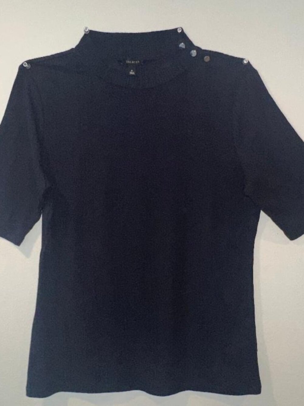 Short Sleeve high Collar blue blouse